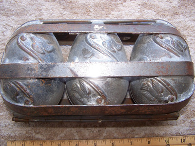 Antique Large Heavy Duty Metal Hinged Triple Easter Egg Chocolate Mold - Germany