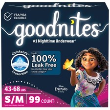 Girls Bedwetting Underwear Size S M 99 Ct 3 Pack Goodnites 43-68 Packs