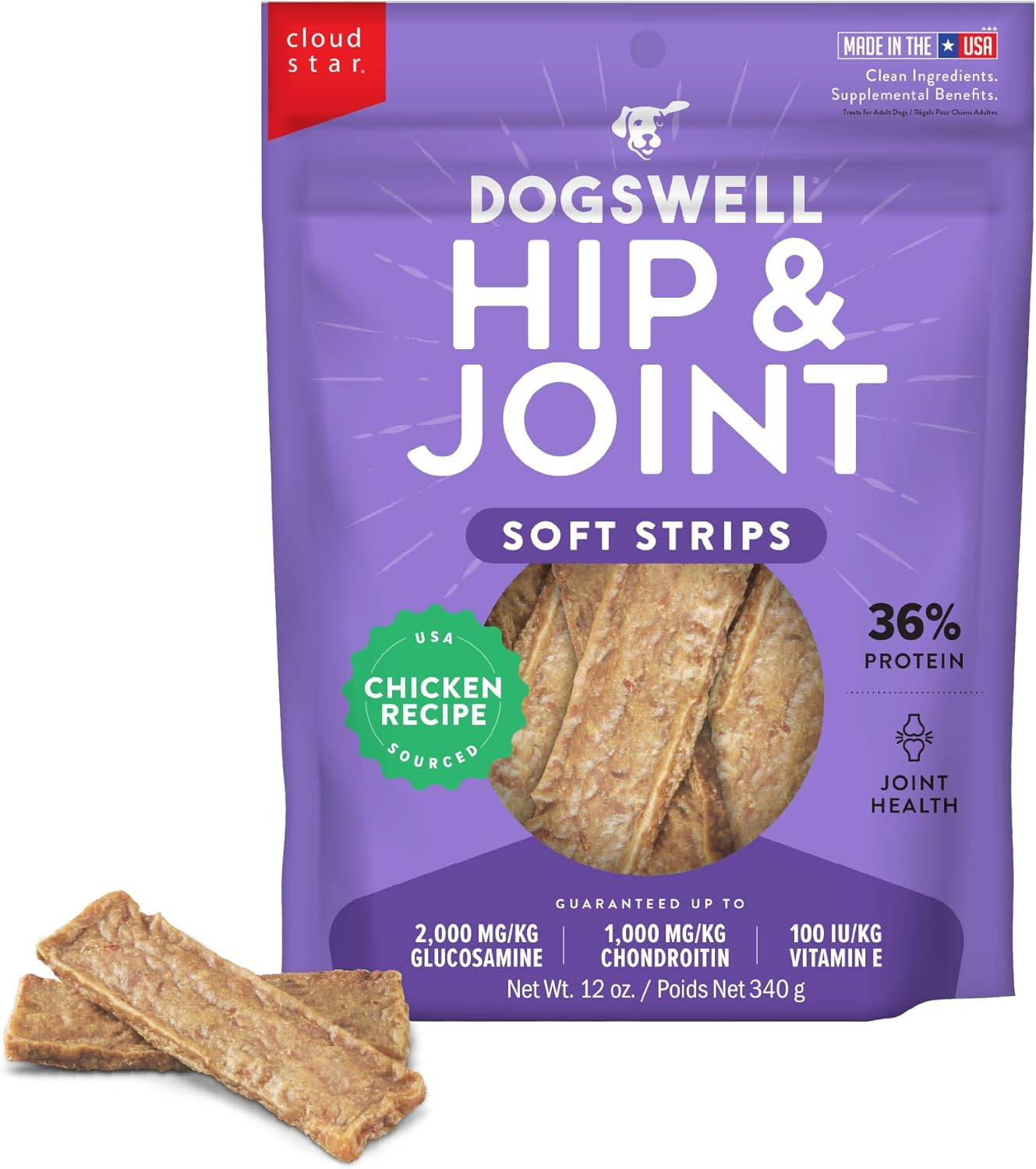 DOGSWELL Hip & Joint Dog Treats 100% Meaty, Grain Free, Glucosamine Chondroitin