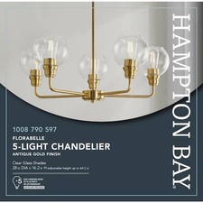 NEW HAMPTON BAY Florabelle 5-Light Chandelier Gold Clear Globe Glass Shades