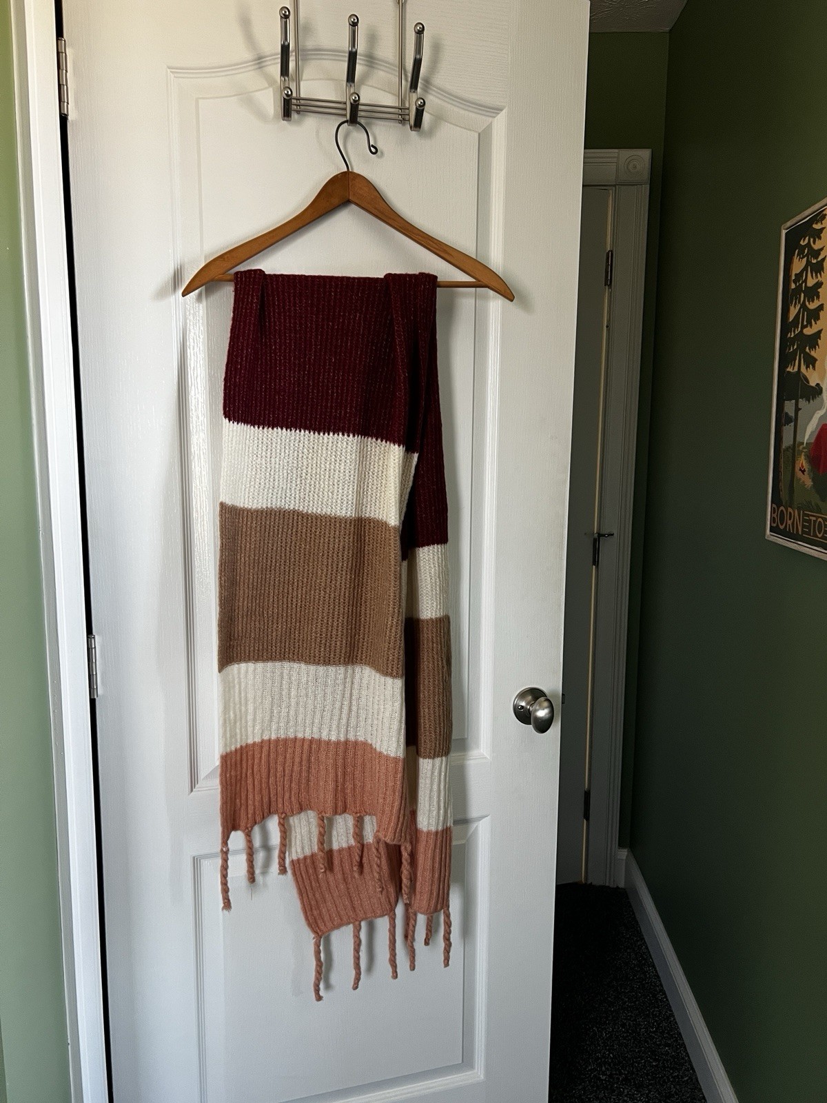 Sonoma Striped Knit Fringe Rectangle Scarf Multicolor Acrylic Women's