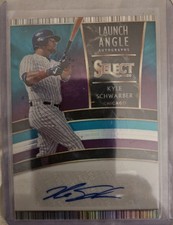 Kyle Schwarber 2020 Panini Select Launch Angle Autographs Tri-Color Prizm #/49