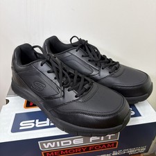 Skechers Mens 77156W Black Slip Resistant Memory Foam Lace Up Work Shoes US 13