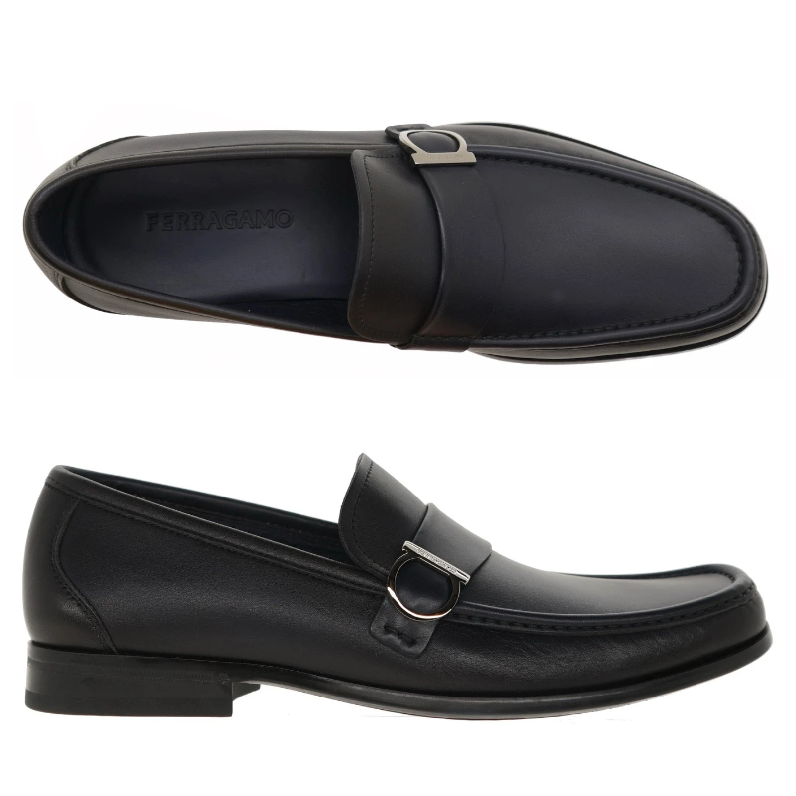 Ferragamo — Salvatore Ferragamo Duomo Loafers Midnight Blue Leather Size 12 US New