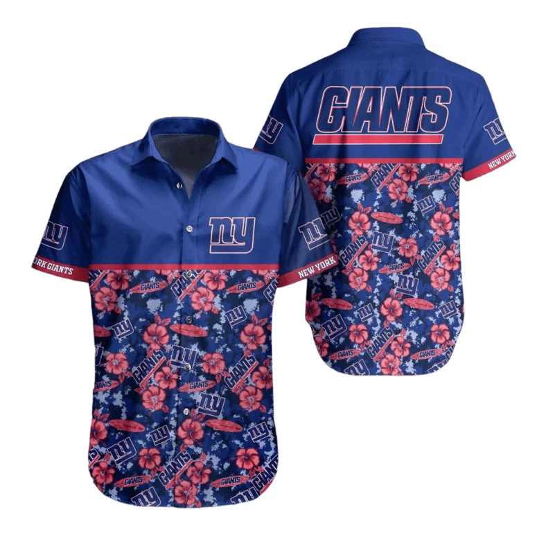 New York Giants Floral Fan Hawaiian Shirt