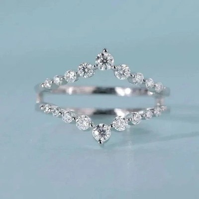 1.30Ct Round Cut White Moissanite Women Fancy Wedding Ring 14k White Gold Plated