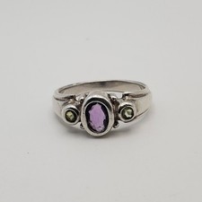 Vintage Sterling Silver 925 Purple Amethyst Green Peridot Ring Size 7
