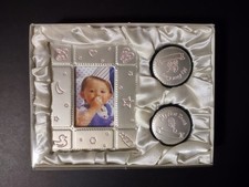 3 pc Baby Girl KEEPSAKE Satin SilVER FINISH Frame 1st Tooth Curl Pink