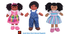 Dark Skinned Ethnic Ragdoll Soft Plush Toys Small 28cm size Choice of Doll New