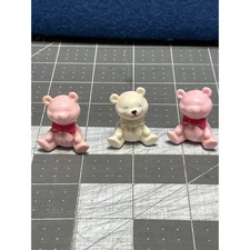 3 Mattel Happy Family Barbie Kelly Krissy Pink White Teddy Bears With Bows