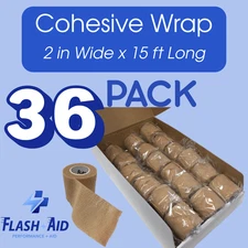 Cohesive Wrap Bandage - 36 Rolls - 2" x 5yards - Tan - Latex-Free - Wrapped