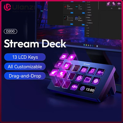 D200 Stream Deck Keyboard 13 LCD Keys All Customizable for Gaming Boardcast Live