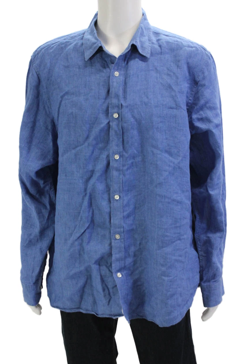 Banana Republic Mens Linen Standard Fit Button Down Shirt Blue Size Extra Large