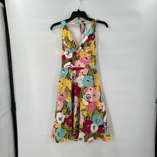 ABS by Allen Schwartz Dress size 4 Babydoll Y2K Floral Halter Summer Party Retro
