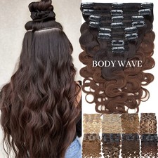 Double Weft Thick Clip In Remy Human Hair Extensions Full Head Ombre Body Wave