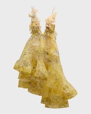ZIMMERMANN Harmony Yellow Floral Asymmetrical Ruffle Mini Dress AU 3