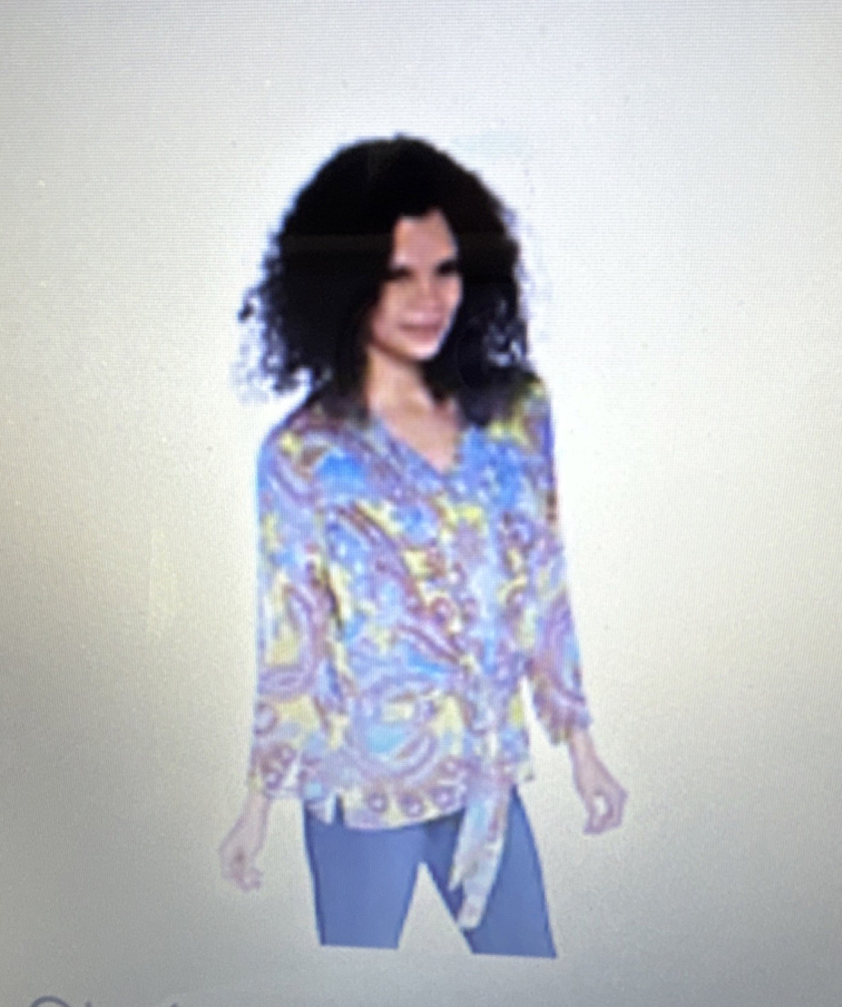 Belle Kim Gravel Multicolor Paisley Chiffon Tie Front Long Sleeve Blouse M
