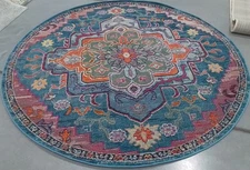 TEAL / ROSE 7'-0" x 7'-0" Pulled Thread Rug, Reduced Price 1172792120 CRS501T-7R