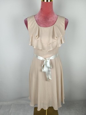 Kleid H&M Gr. 36 S beige Rüschen Bindeband elegant Party dress classic verspielt