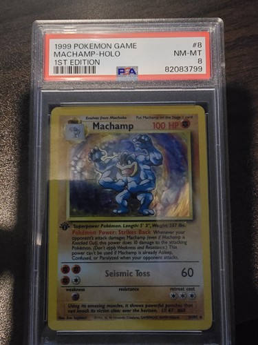 1st Edition Holo Machamp 8/102 Base Set PSA8