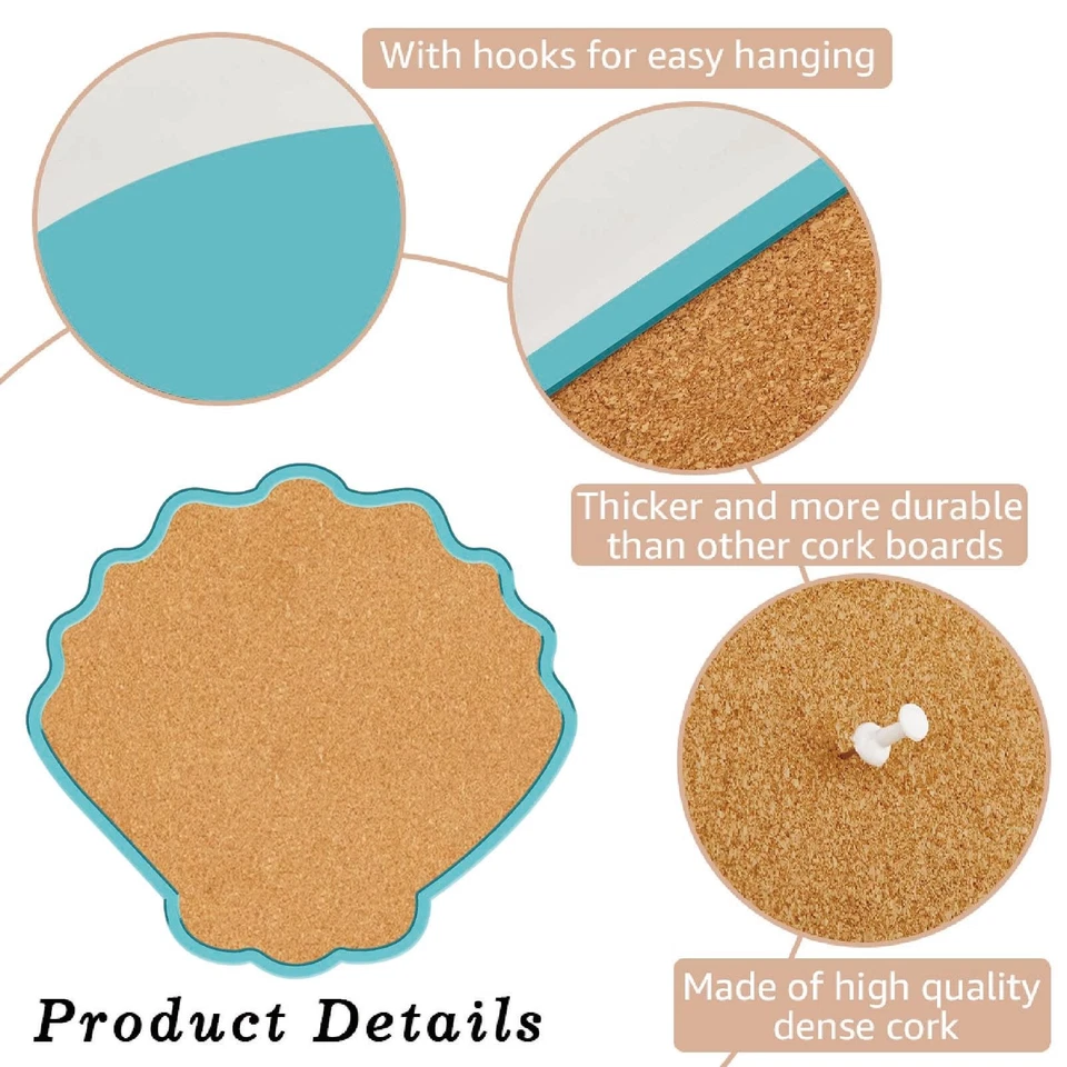 Shell Pin Cork Board 9.84x9.21In Framed Bulletin Display Badge Wooden Saddle ... - Image 3 of 4