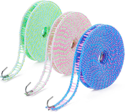 3-Pack Windproof Clothesline with Hooks   Super Strong and Durable  16ft