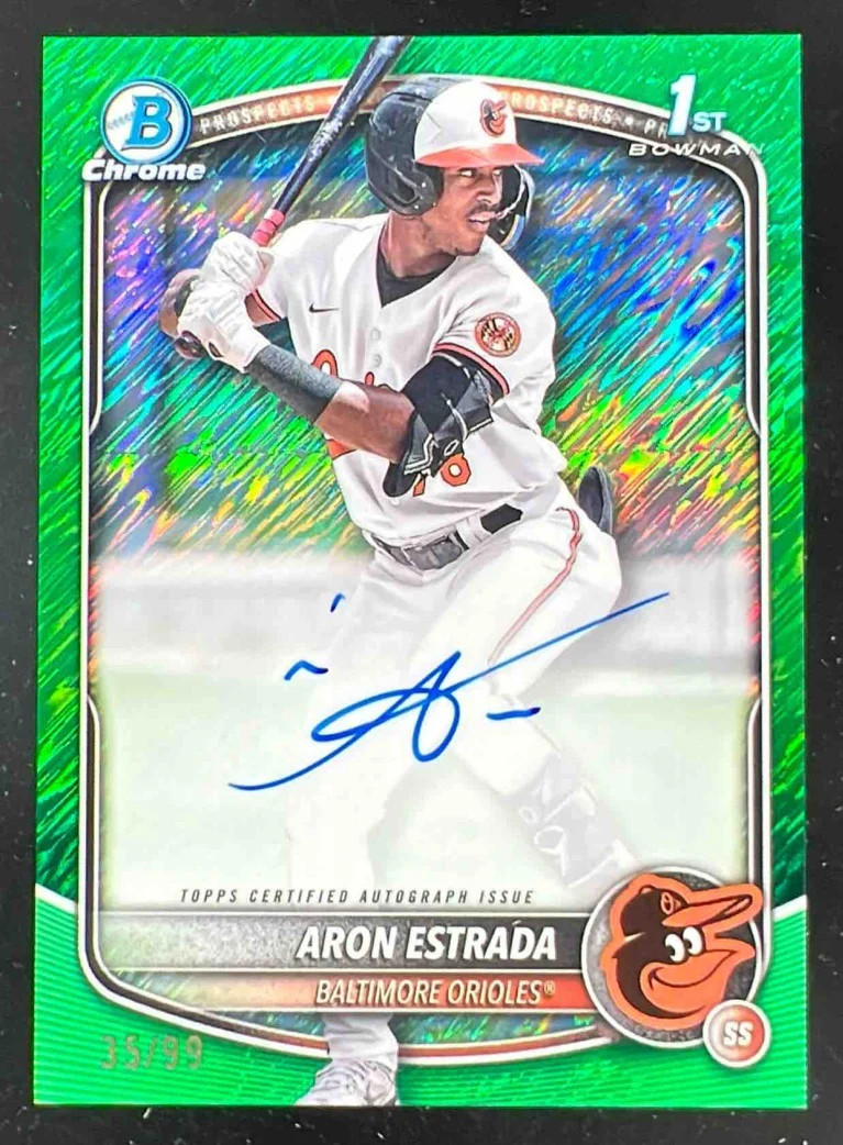 2025 Bowman Chrome Autographs Green Shimmer #CPA-AES Aron Estrada RC Auto /99