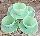 5 Sets Of Fire King Jadeite Jane Ray Coffee Tea Cups & Saucers