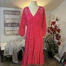 Trina Turk “Golden Gate” Eyelet Midi Dress Size Large