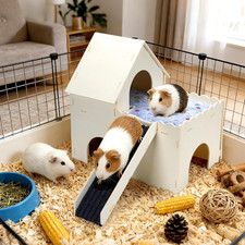 Upgraded Guinea Pig Hideout House Easy to Assemble Wooden Guinea Pig Castle Bed