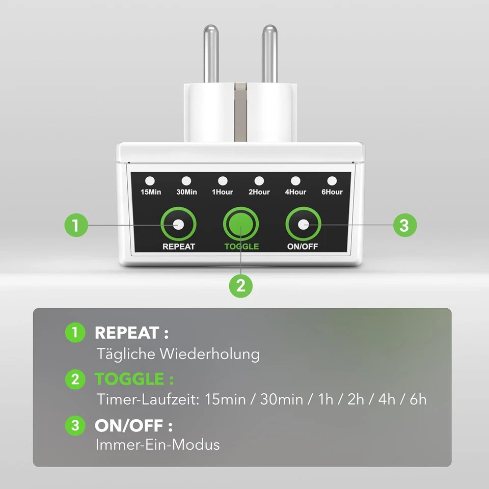 HBN Countdown Timer Steckdose Zeitschaltuhr mit Countdown in 6 Stufen, 16A/3680W - Bild 2 von 4