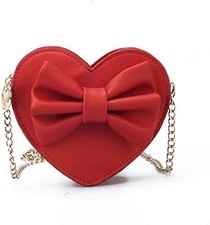 Cute Heart-Shaped Crossbody Purse, Bowknot, Little Girls, Toddlers Shoulder Bag