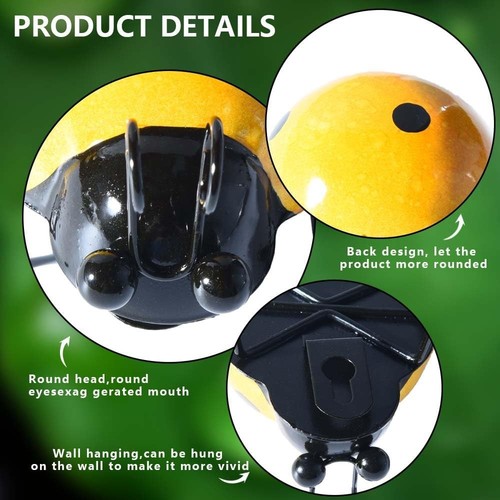 OBTANIM 4 Pack Colorful Cute Metal Ladybugs Garden Wall Art Decorative Yellow - Picture 3 of 7
