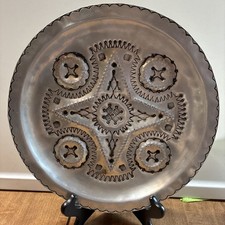 RARO antico/VTG vassoio da portata mediorientale martellato inciso a mano latta e rame