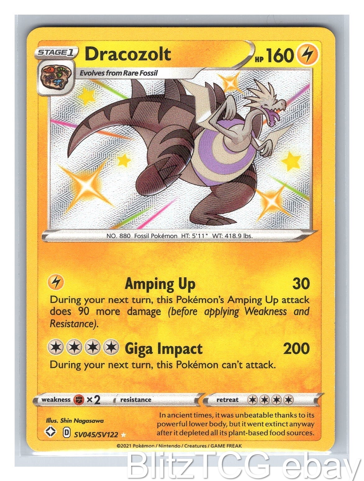 Dracozolt SHF SV045/SV122 Shining Fates Shiny Vault Pokemon Shiny Rare Holo NM/M