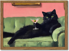 Funny Black Cat Martini Wall Art, Bar Cart Decor, Eclectic Cocktail Painting Can