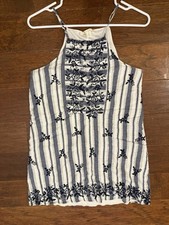 Francesca's Shift Dress Miami Embroidered Chambray Summer Tunic Dress Sz S