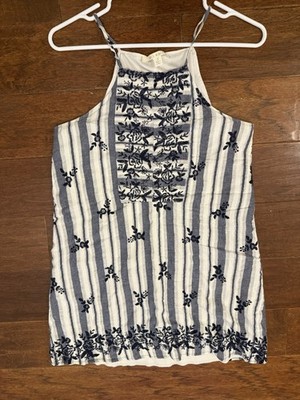 Francesca's Shift Dress Miami Embroidered Chambray Summer Tunic Dress Sz S