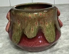 Antique Weller Pottery Turkis Handled Pot Red Green Drip Glaze