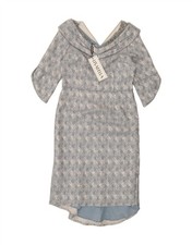 VINTAGE Womens 3/4 Sleeve Sheath Dress UK 10 Small Blue Geometric LX08