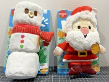 Bark Box Toasty the Snowman & Santa Gnaw Squeaky Crinkle 2 Dog Toys Christmas