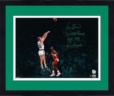 Framed Larry Bird Celtics Signed 16x20 Shot Over Wilkins Photo w/Inscs - LE 33
