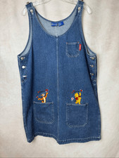 Vintage Winnie the Pooh Denim Jumper Dress Pooh Bear Tigger Disney Size Large