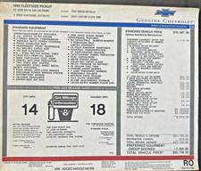 Window Sticker 1995 Chevrolet Fleetside 1500 V8 5.7 Liter Crew Cab Pickup Truck