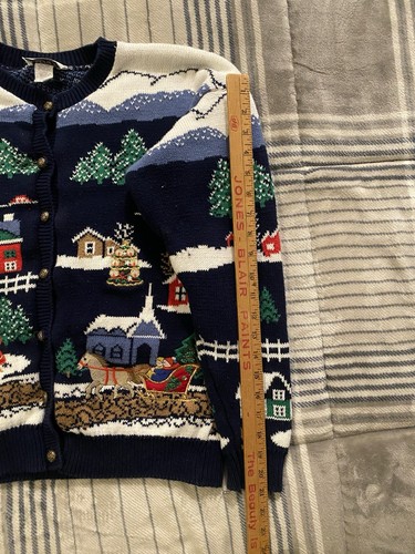 Vintage Sweater Loft 100% Cotton Knit Christmas Cardigan Sweater Women’s Medium - Picture 5 of 10