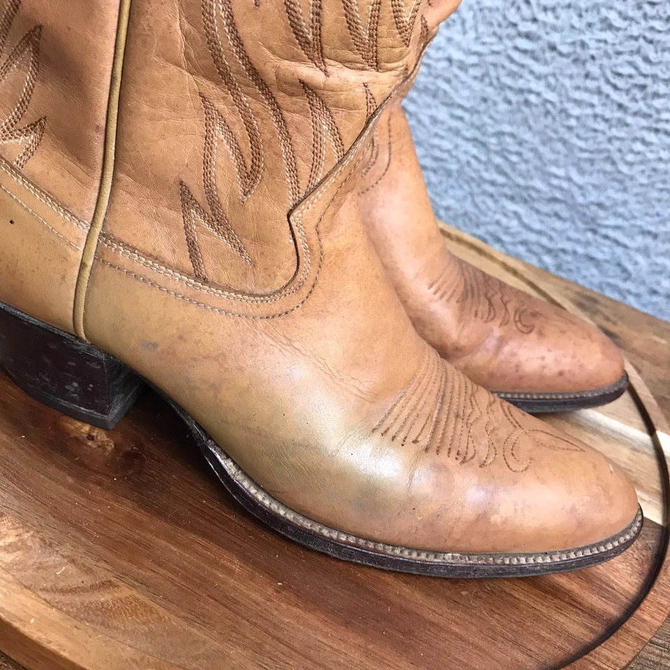 Botas vaqueras Dan Post Western para mujer 8A cuero tostado vintage rodeo Foto 2 de 4