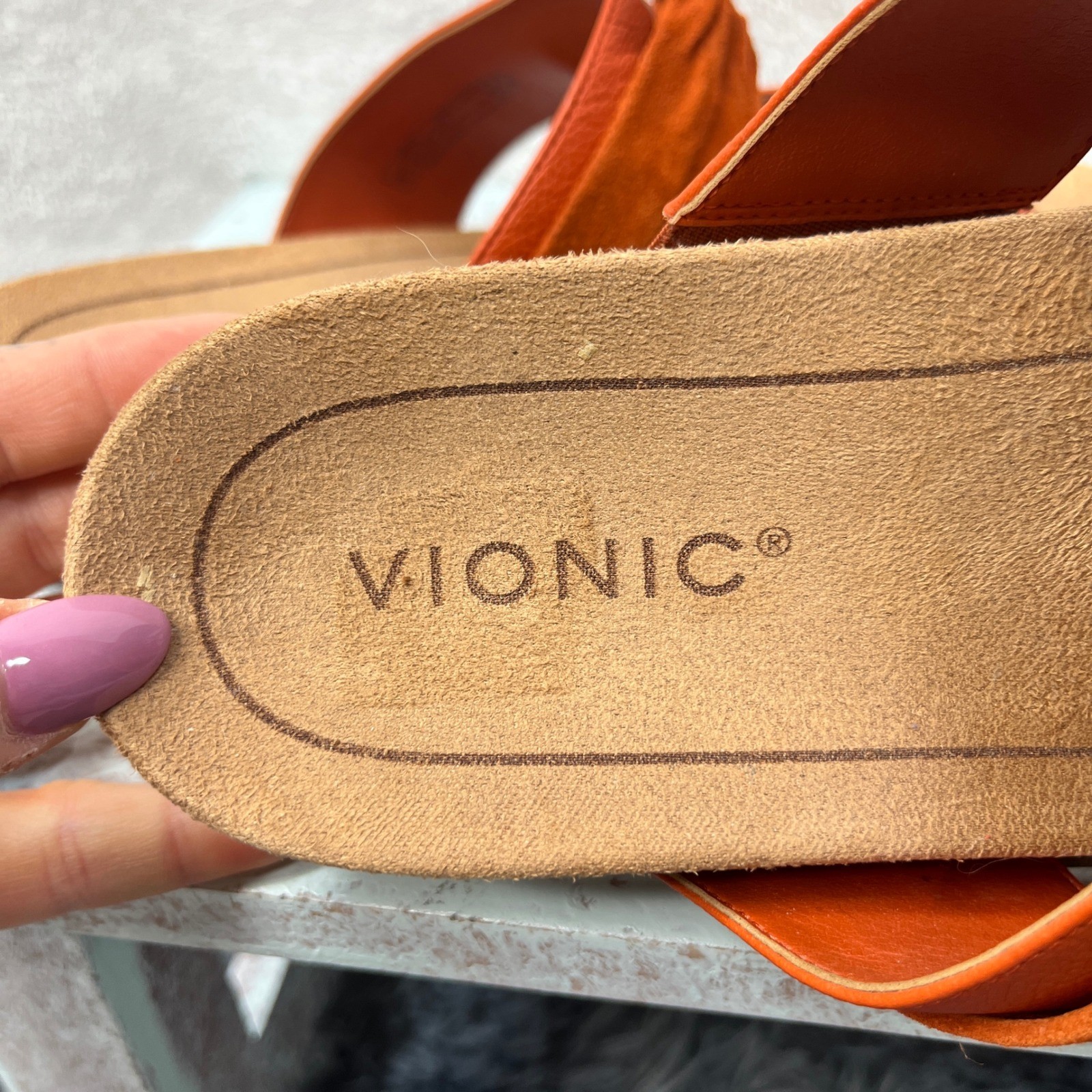 Vionic Landyn Orange Leather Toe Post Comfort Cor… - image 6