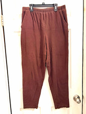 Lands' End Women's Brown Regular L Cotton Pull-On Elastic Waist Pants Pockets