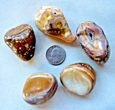 Beautiful Polished Natural State Brazilian Bahia Agates...  5 Stone Lot