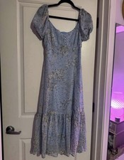 Altar'd State Blue White Floral Puff Sleeve Square Neck Long Dress Size M